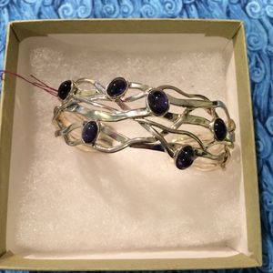Silver Iolite Bracelet woven blue violet Bangle